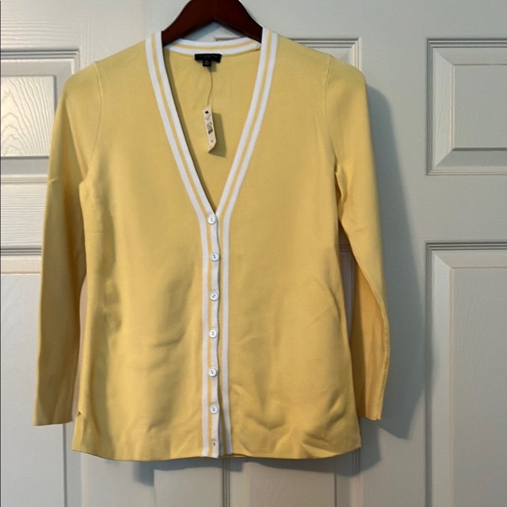 Yellow Cardigan with White Trim